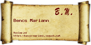Bencs Mariann névjegykártya